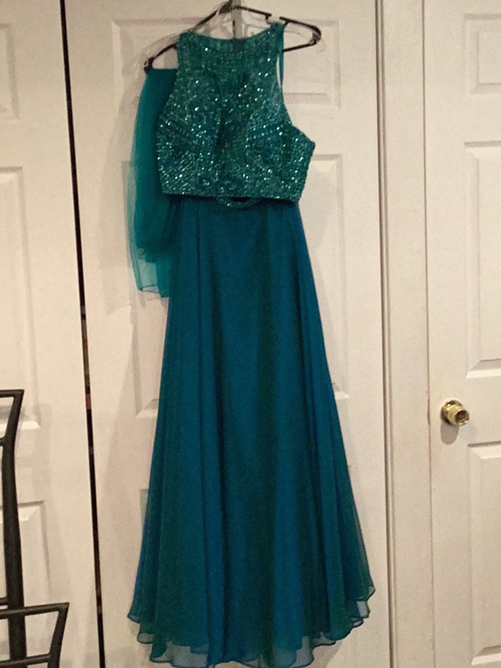Embellished Teal Beaded Crop Top and floor length skirt